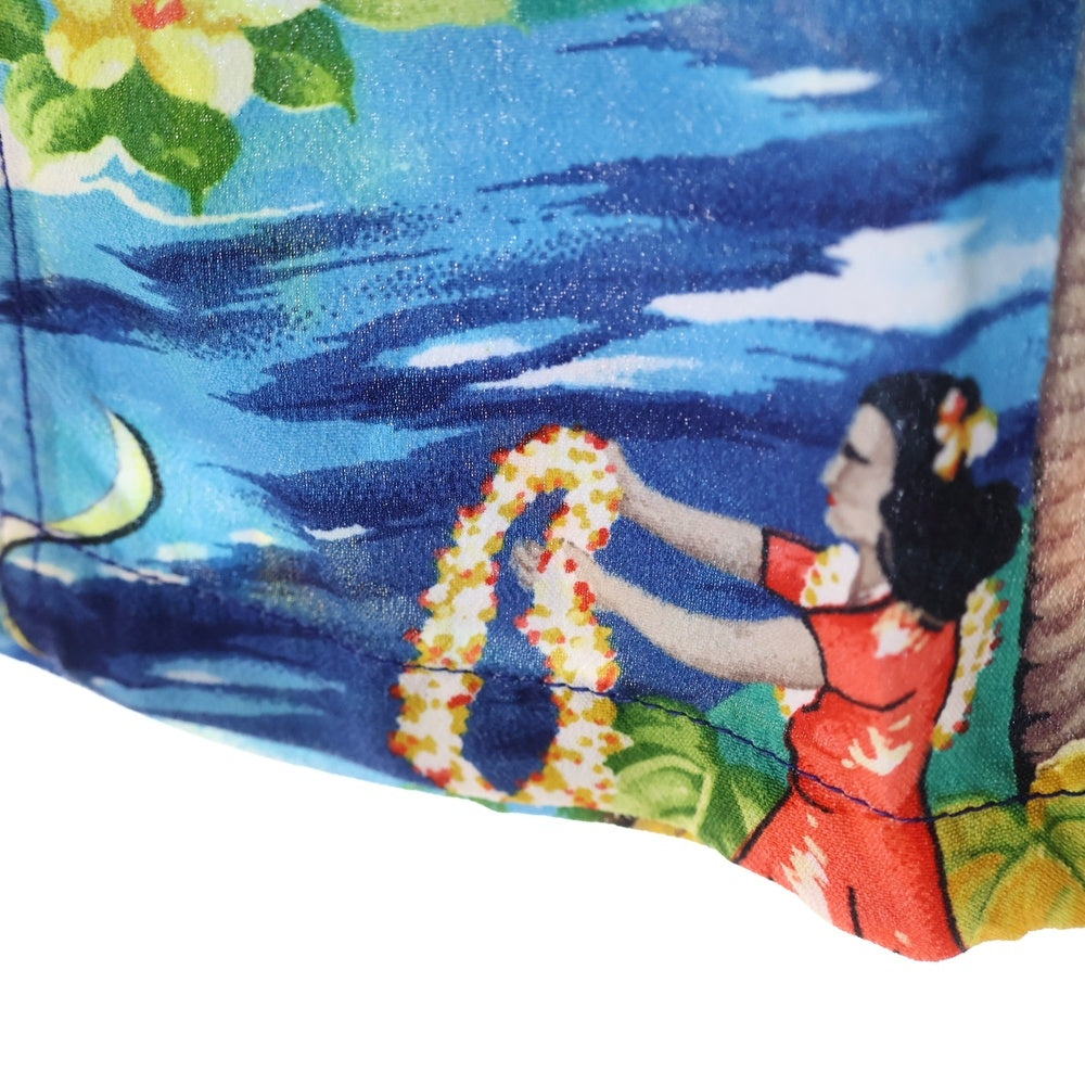 VINTAGE(ヴィンテージ) 50S VINTAGE 初期タグ Hale Hawaii LAND of ALOHA ハレハワイ ランドオブアロハ 総柄プリント オープンカラー アロハ ハワイアン 半袖シャツ ブルー