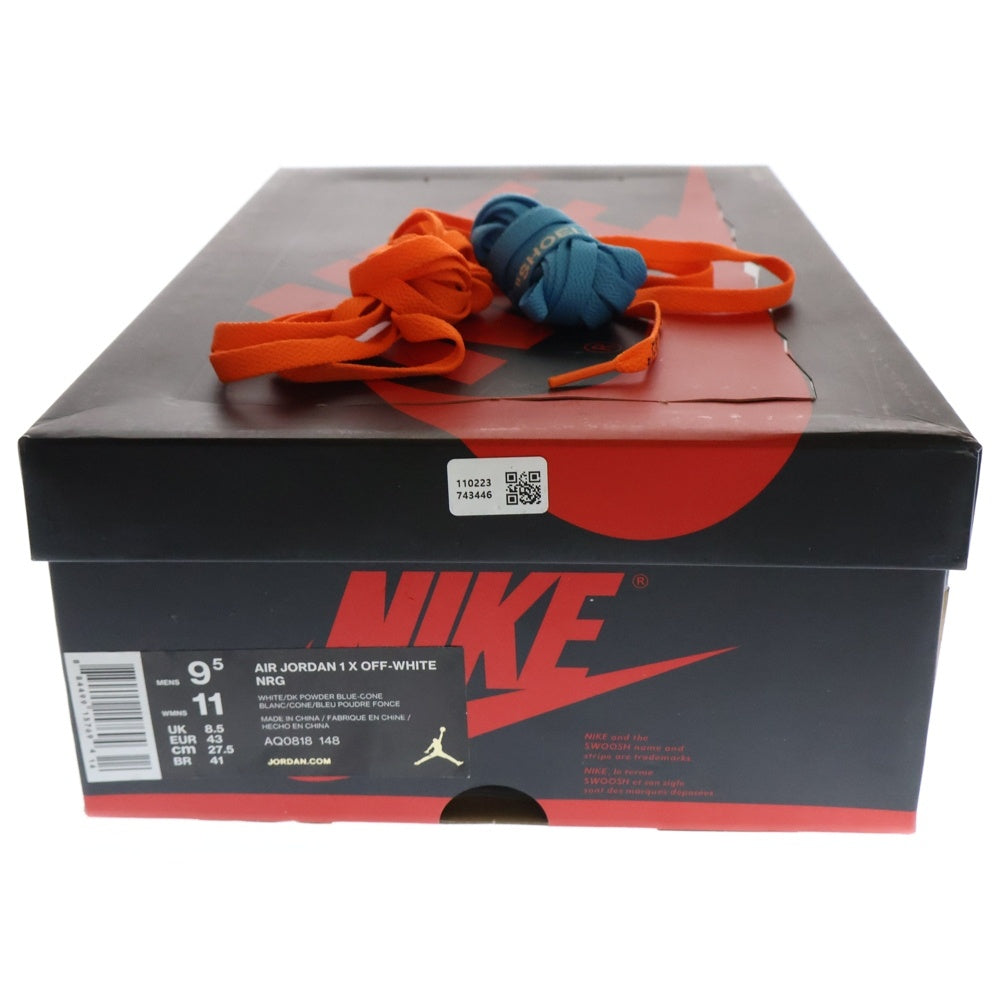 NIKE(ナイキ) ×OFF‐WHITE AIR JORDAN 1 HIGH UNC WHITE/DARK POWDER オフホワイト エアジョーダン1 パウダーブルー ハイカットスニーカー US9.5/27.5cm AQ0818-148