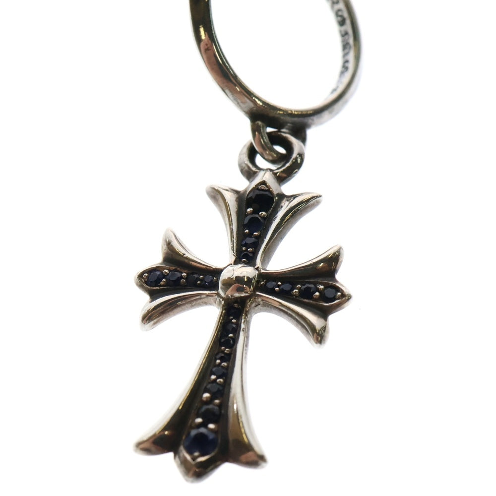 CHROME HEARTS(クロムハーツ) TINY CH CROSS AFTER P SAP タイニーCHクロス アフターPAVEサファイア フープピアス シルバー