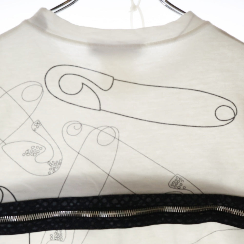 Christian Dior(クリスチャンディオール) 安全ピン 総柄プリント Dジップ デザイン 半袖Tシャツ カットソー ホワイト レディース