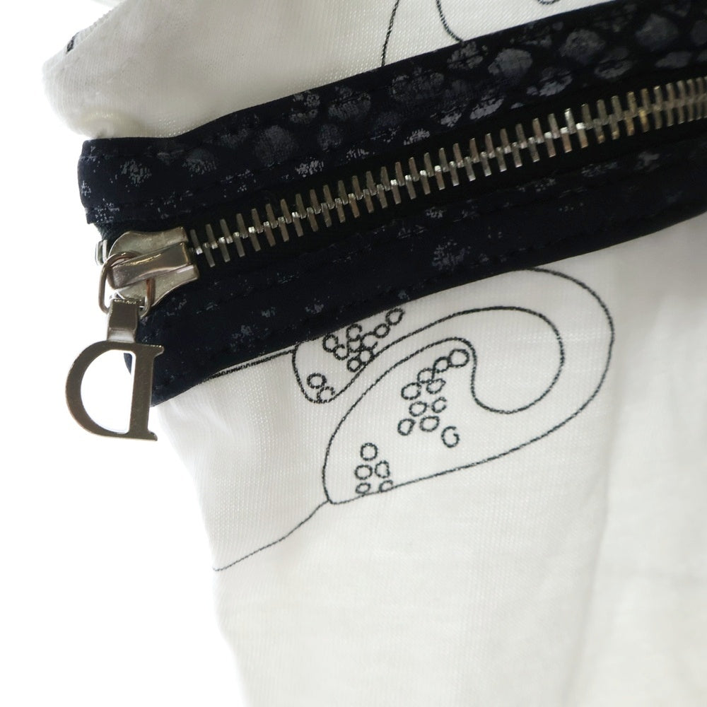Christian Dior(クリスチャンディオール) 安全ピン 総柄プリント Dジップ デザイン 半袖Tシャツ カットソー ホワイト レディース