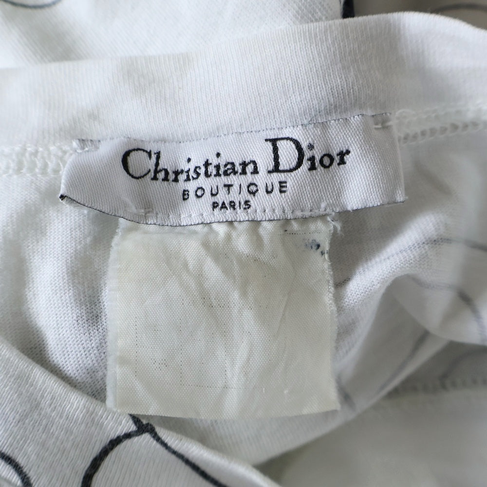 Christian Dior(クリスチャンディオール) 安全ピン 総柄プリント Dジップ デザイン 半袖Tシャツ カットソー ホワイト レディース