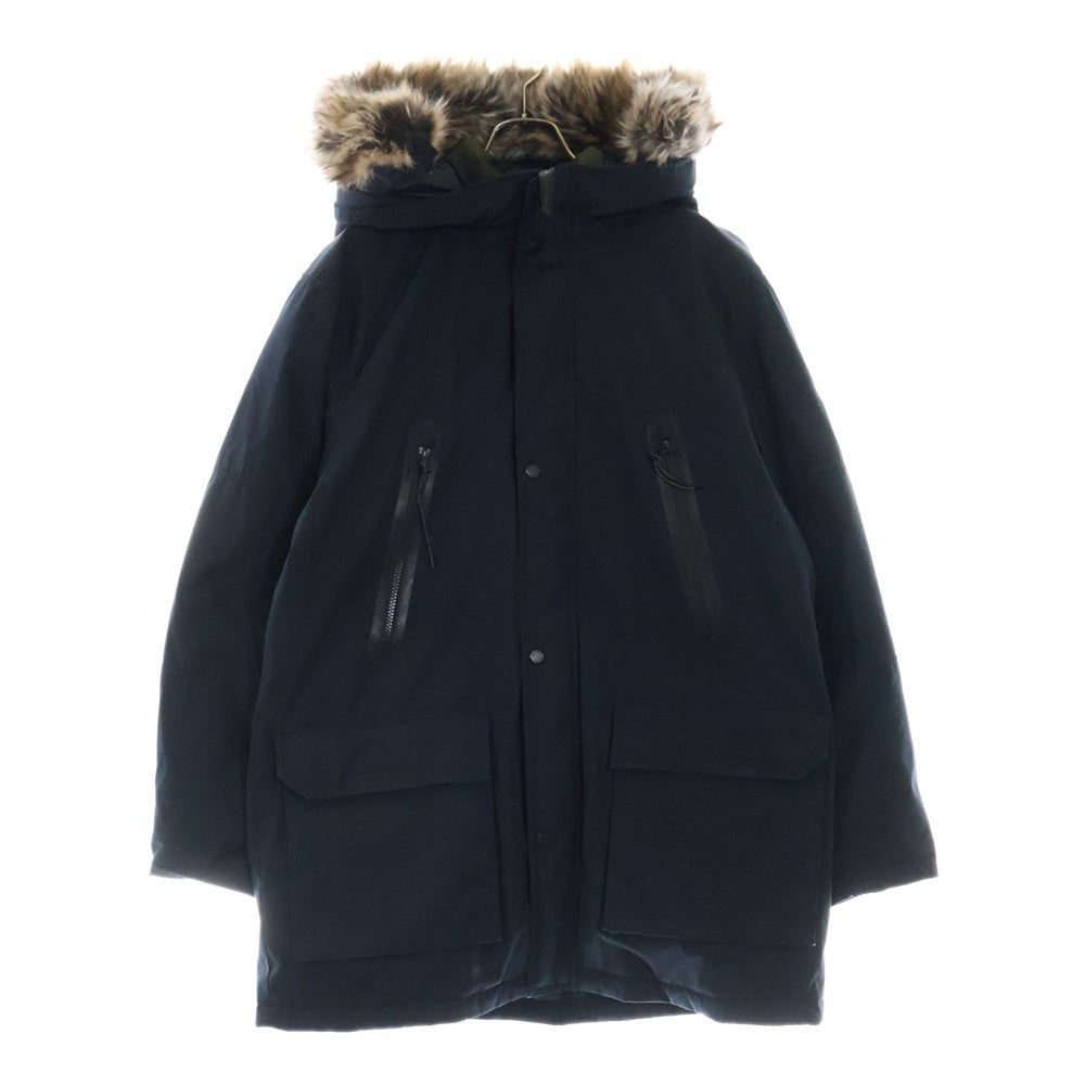 MICHAEL KORS(マイケルコース) レイヤードデザイン ファー付き フーデッド 中綿 ロングジャケット ネイビー MC27390