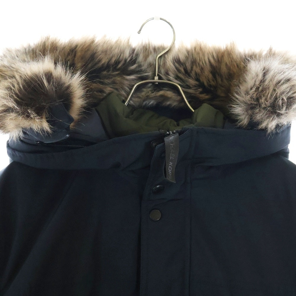 MICHAEL KORS(マイケルコース) レイヤードデザイン ファー付き フーデッド 中綿 ロングジャケット ネイビー MC27390