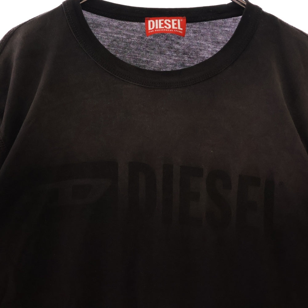 DIESEL(ディーゼル) ロゴプリント クルーネック長袖Tシャツ ロングスリーブカットソー ブラック A14021 0AJDD