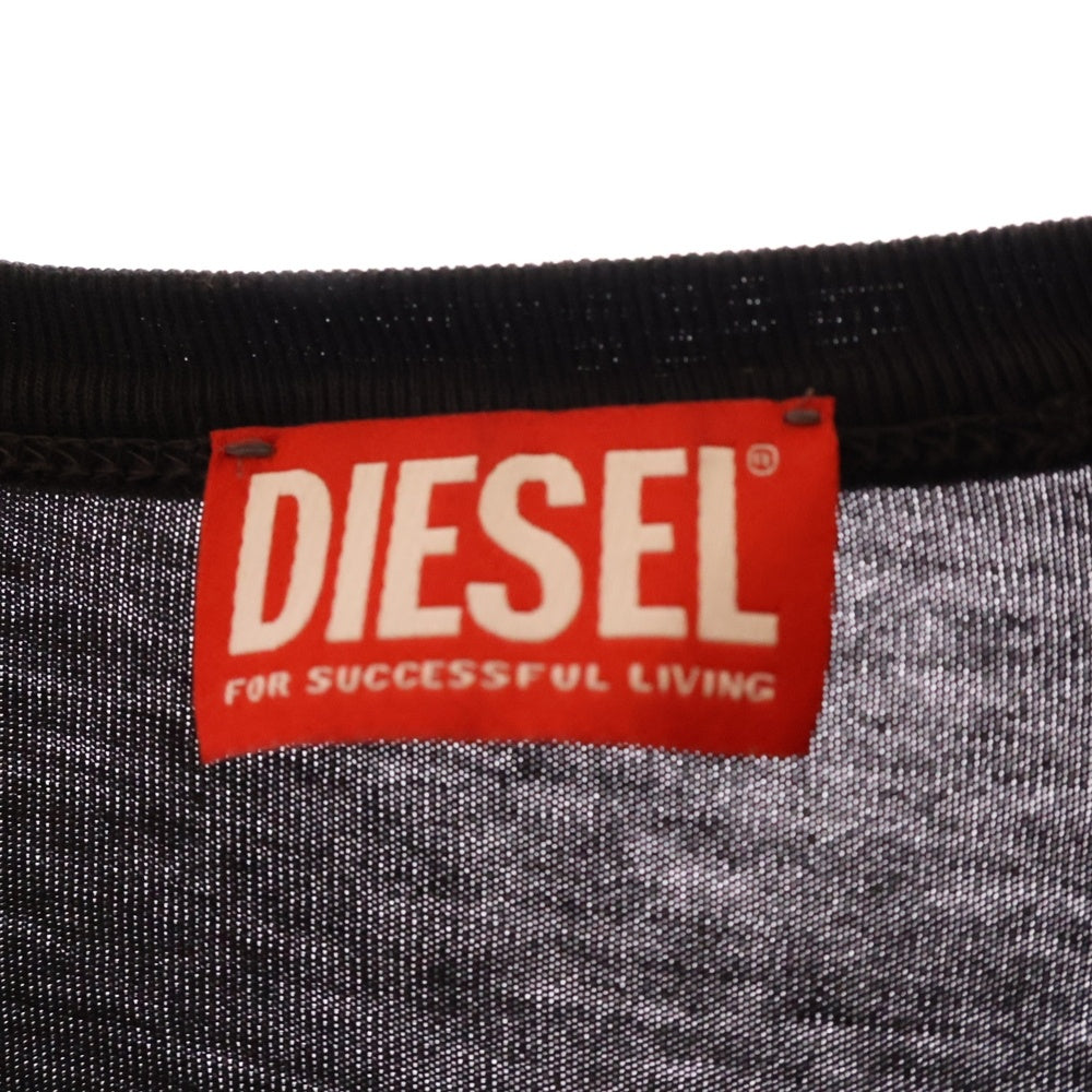 DIESEL(ディーゼル) ロゴプリント クルーネック長袖Tシャツ ロングスリーブカットソー ブラック A14021 0AJDD