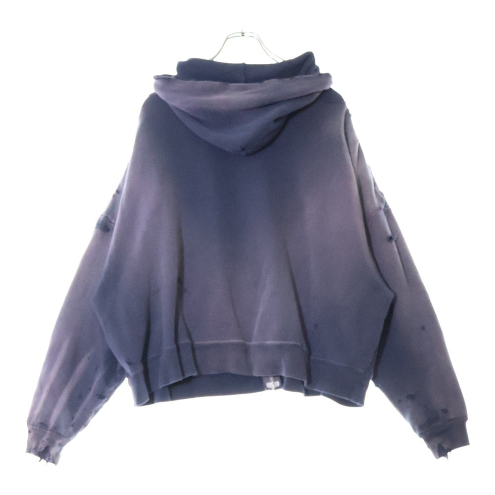SAINT MICHAEL(セントマイケル) 25SS ZIP UP HOODIE DOUBLE FACE ジップアップフーディー ダブル フェイス ダメージ加工 パーカー ネイビー SM-HR8-0000-054