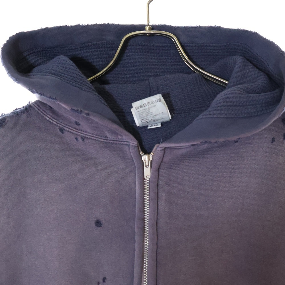 SAINT MICHAEL(セントマイケル) 25SS ZIP UP HOODIE DOUBLE FACE ジップアップフーディー ダブル フェイス ダメージ加工 パーカー ネイビー SM-HR8-0000-054
