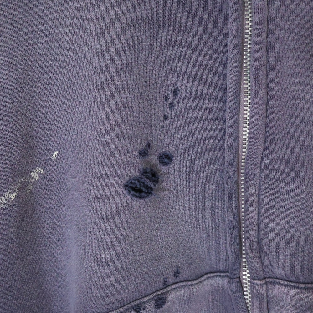 SAINT MICHAEL(セントマイケル) 25SS ZIP UP HOODIE DOUBLE FACE ジップアップフーディー ダブル フェイス ダメージ加工 パーカー ネイビー SM-HR8-0000-054