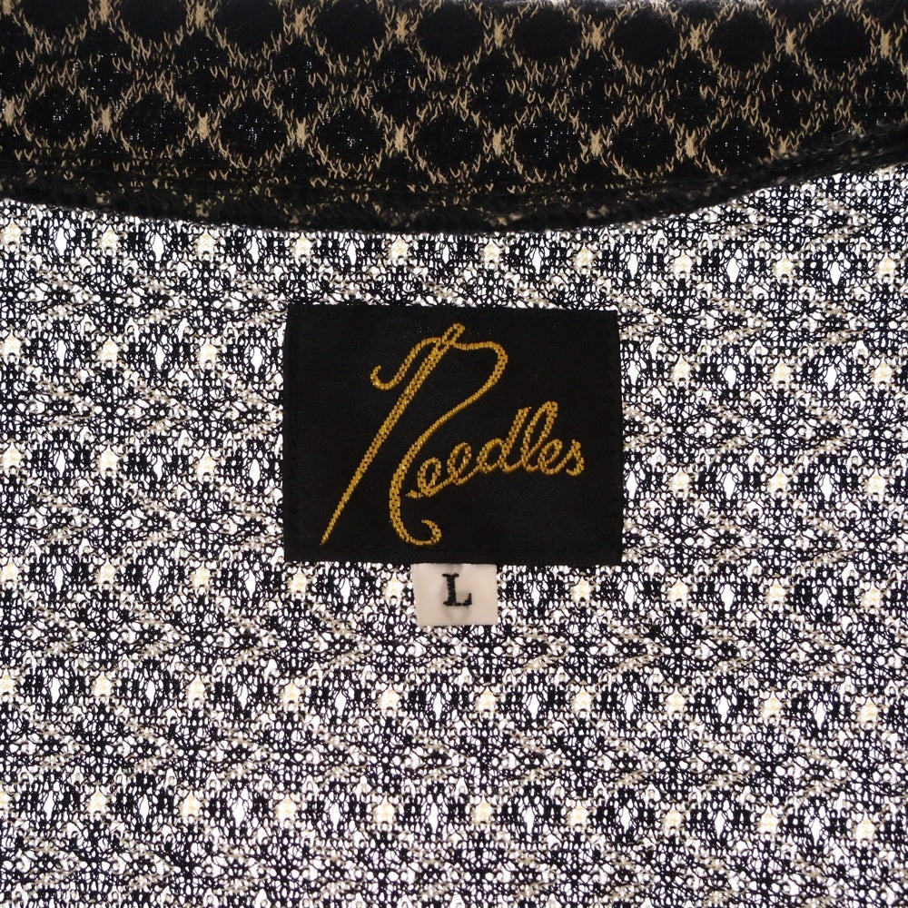Needles(ニードルス) V-NECK CARDIGAN-R 胸ロゴ刺繍 レーヨン混 総柄Vネックカーディガン ブラック/ホワイト QV347