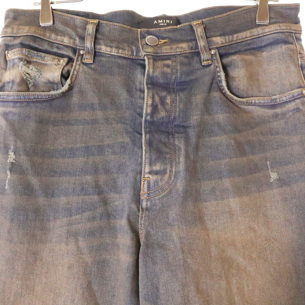 AMIRI(アミリ) 23AW STACK FLAIR JEAN 裾スナップボタン ダメージ加工 スタック フレア ジーンズ デニムパンツ インディゴ PS23MDF001
