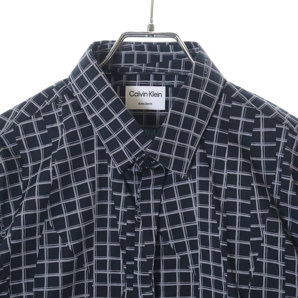 Calvin Klein(カルバンクライン) チェック柄 ロングスリーブ 長袖シャツ ブラック