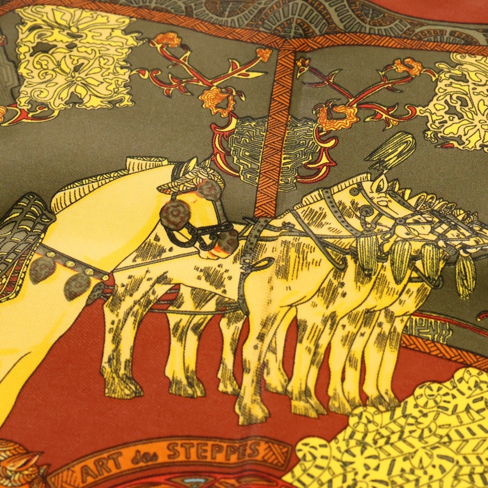 HERMES(エルメス) カレ40 ART des STEPPES ステップ美術 シルク スカーフ レッド/イエロー