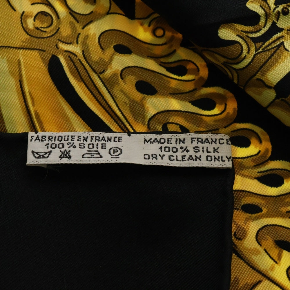 HERMES(エルメス) カレ90 RYBAL 黄金の騎士 フランス製 シルク スカーフ ブラック/ゴールド