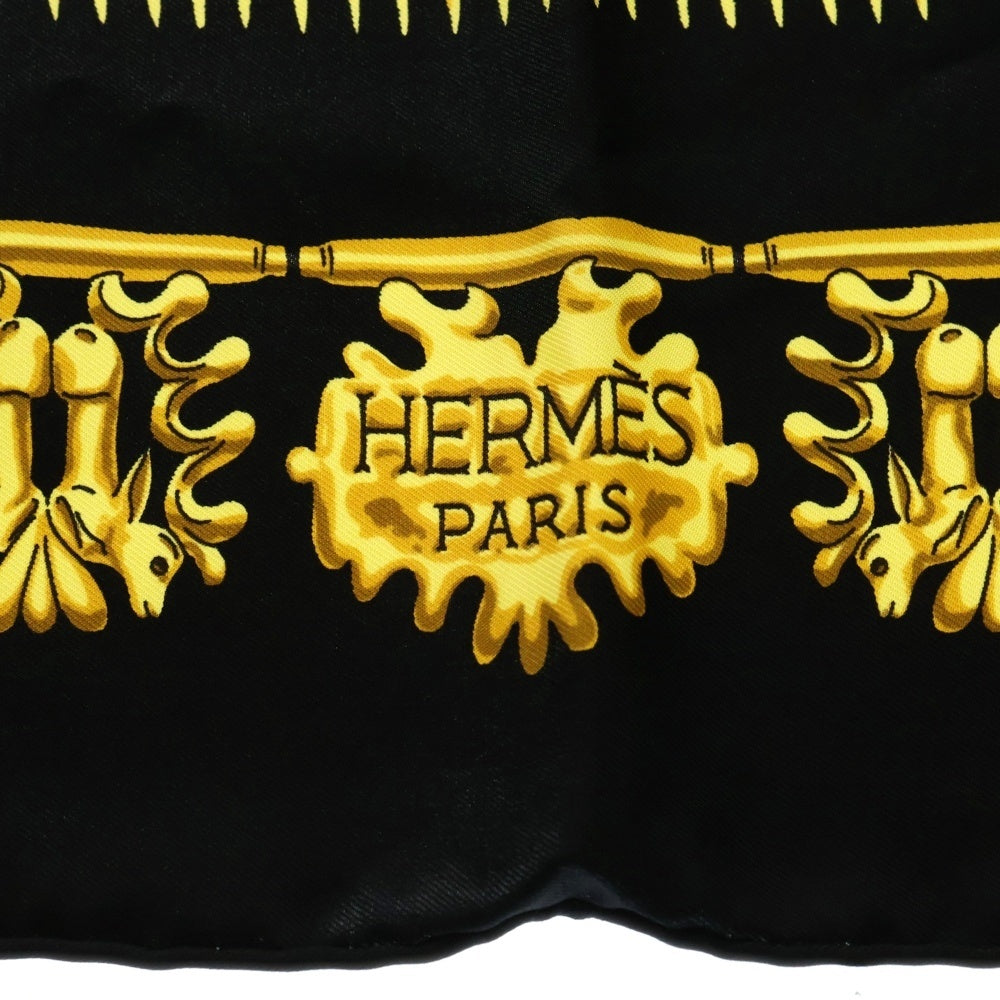 HERMES(エルメス) カレ90 RYBAL 黄金の騎士 フランス製 シルク スカーフ ブラック/ゴールド