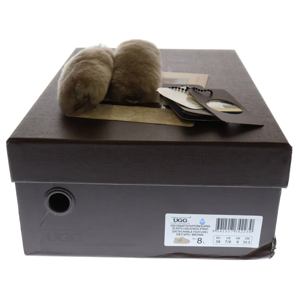 UGG(アグ) COQUETTE PLATFORM SLIPPER コケット プラットフォーム スリッパ ファーサンダル ロゴパッチ付き ブラウン レディース OB114PD