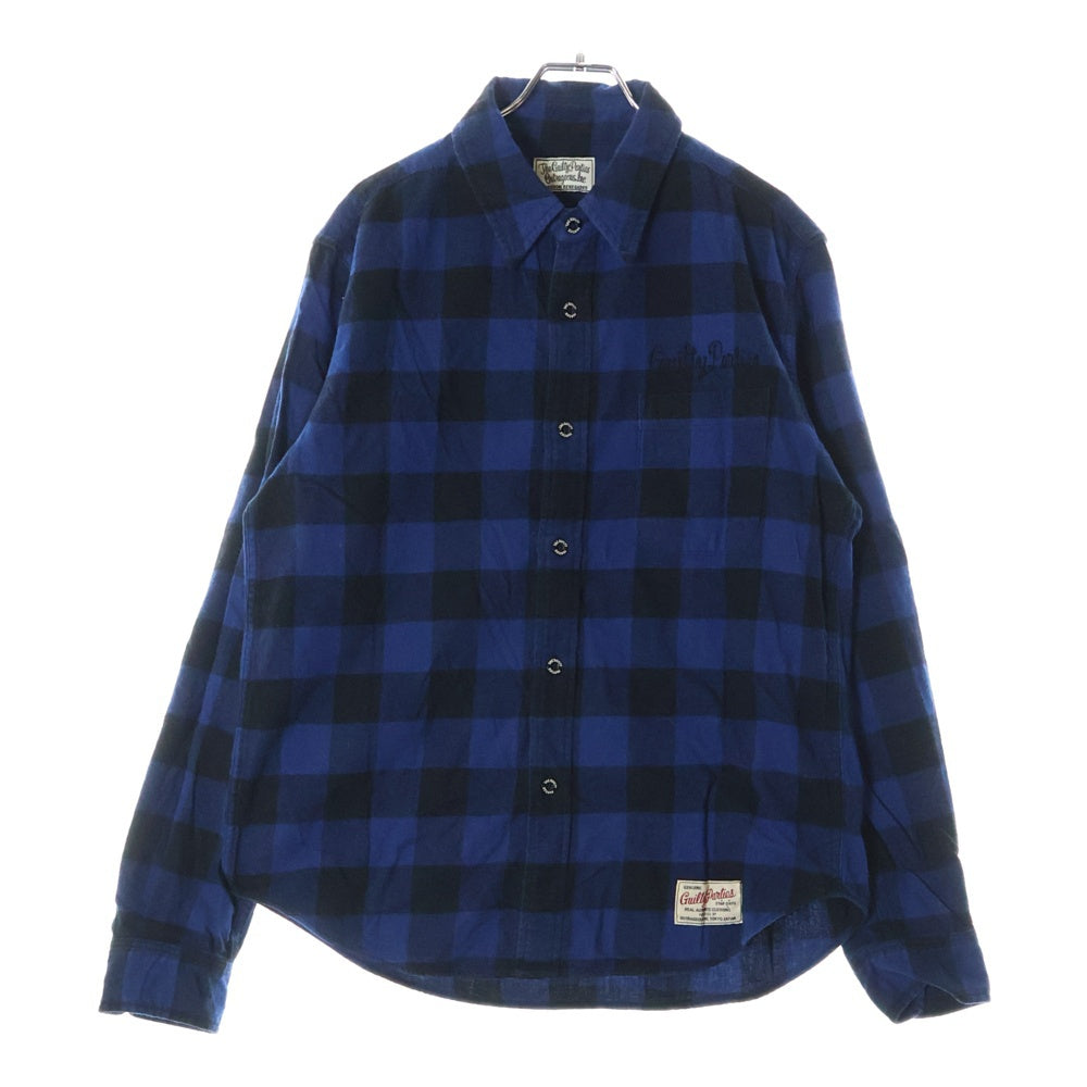 WACKO MARIA(ワコマリア) ブロックチェック チェーンステッチ 長袖 コットン フランネルシャツ ブルー WMR-BLO-SHI-02