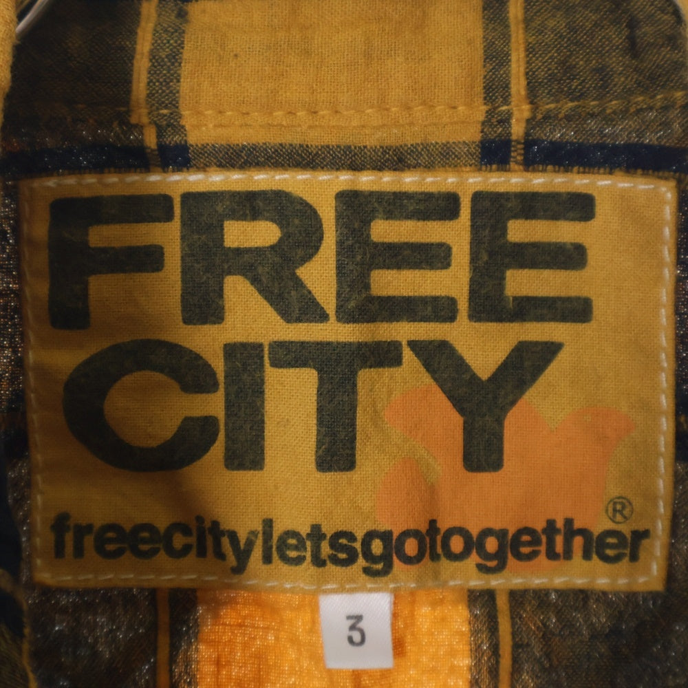 FREE CITY(フリーシティ) 日本製 チェック柄 リネン混 長袖ウエスタンシャツ イエロー/ネイビー 700043-458