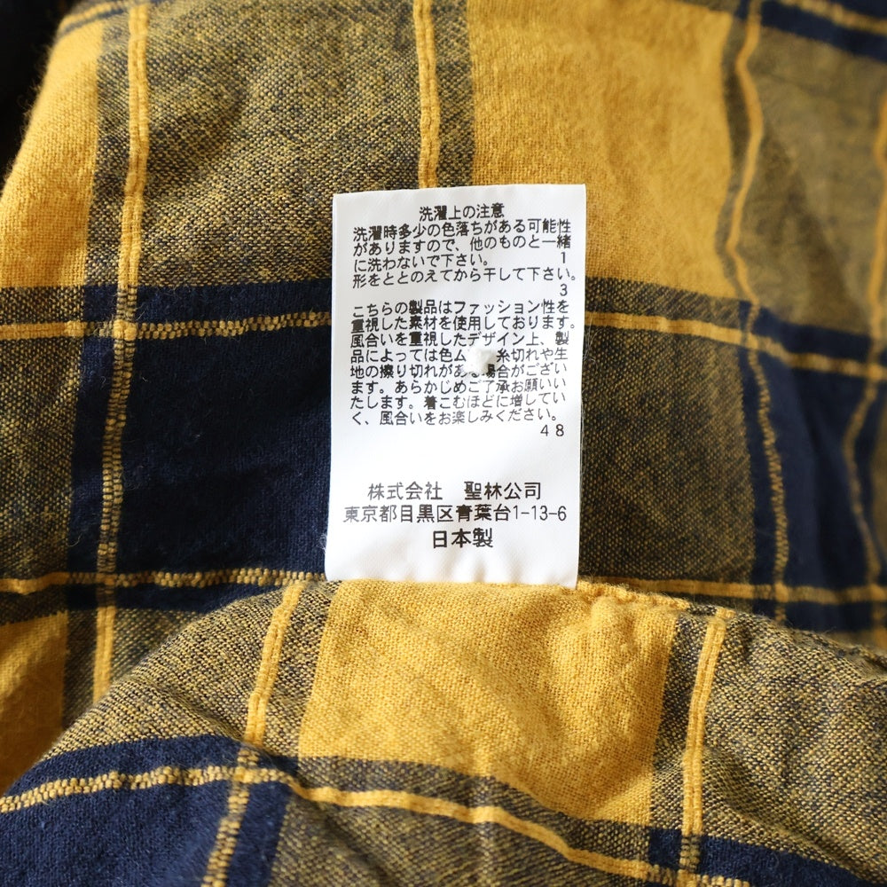 FREE CITY(フリーシティ) 日本製 チェック柄 リネン混 長袖ウエスタンシャツ イエロー/ネイビー 700043-458