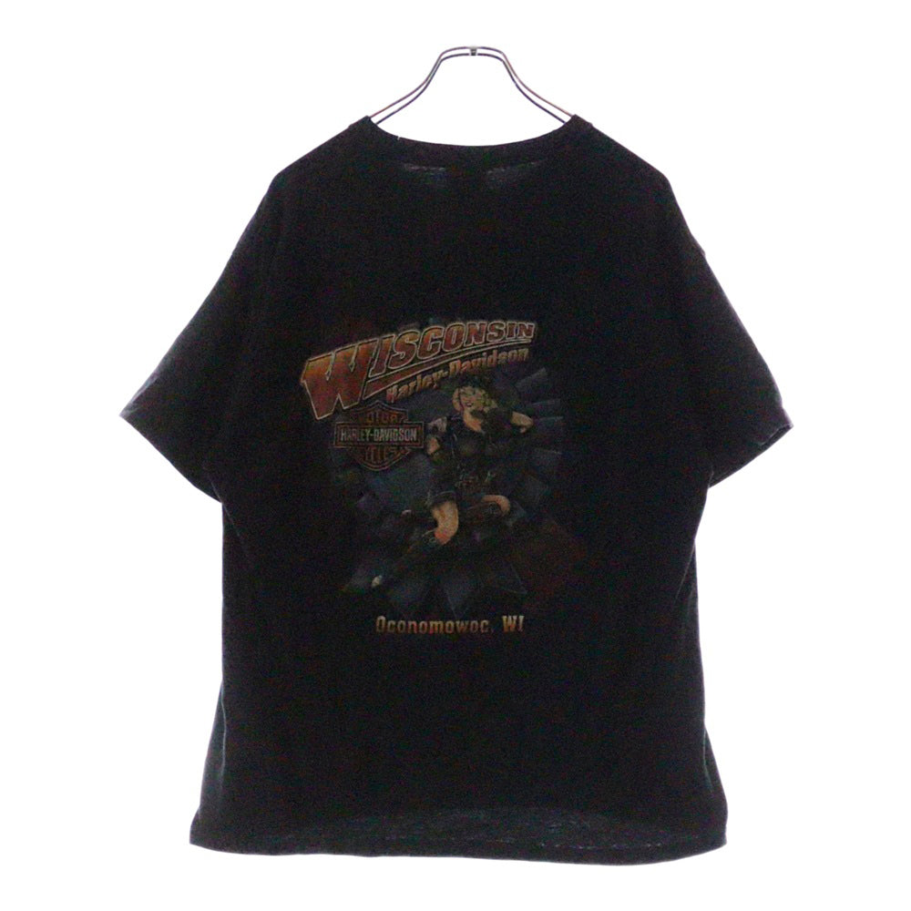 HARLEY DAVIDSON(ハーレーダビッドソン) WISCONSIN ウィスコンシン 両面プリント 半袖Tシャツ カットソー ブラック