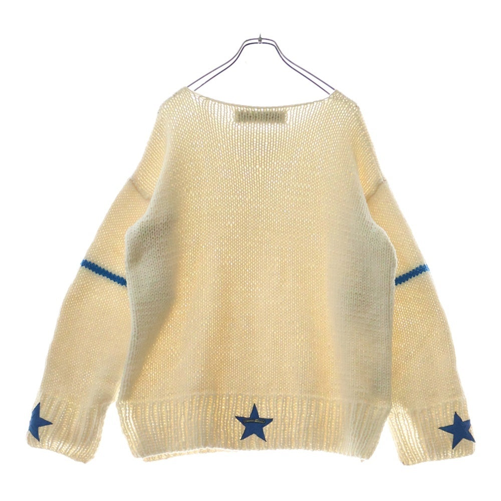 CHROME HEARTS(クロムハーツ) STAR PATCH CASHMERE SWEATER スターパッチ ローゲージカシミヤニットスウェット セーター ホワイト/ブルー