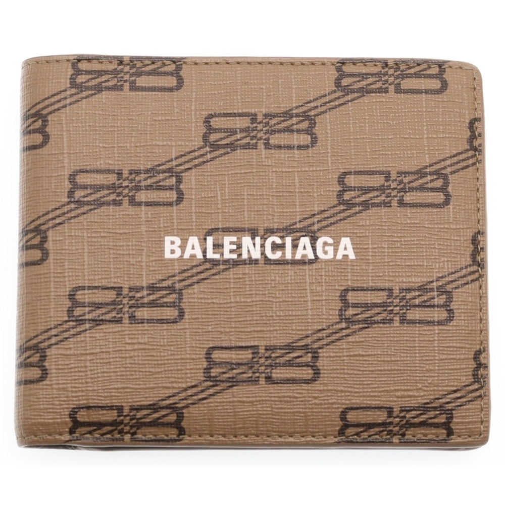 BALENCIAGA(バレンシアガ) BBロゴ 総柄プリント コンパクト レザー 二つ折り財布 ベージュ 594315 210DA 2762