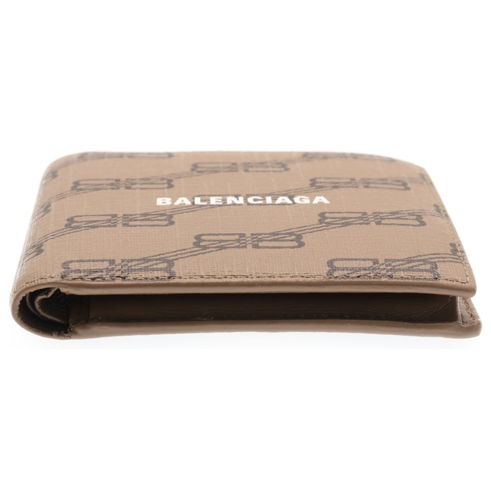BALENCIAGA(バレンシアガ) BBロゴ 総柄プリント コンパクト レザー 二つ折り財布 ベージュ 594315 210DA 2762