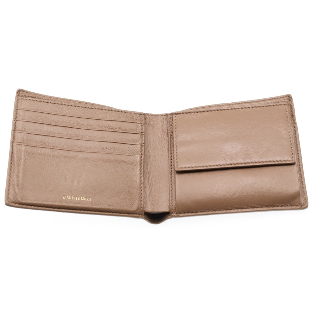 BALENCIAGA(バレンシアガ) BBロゴ 総柄プリント コンパクト レザー 二つ折り財布 ベージュ 594315 210DA 2762