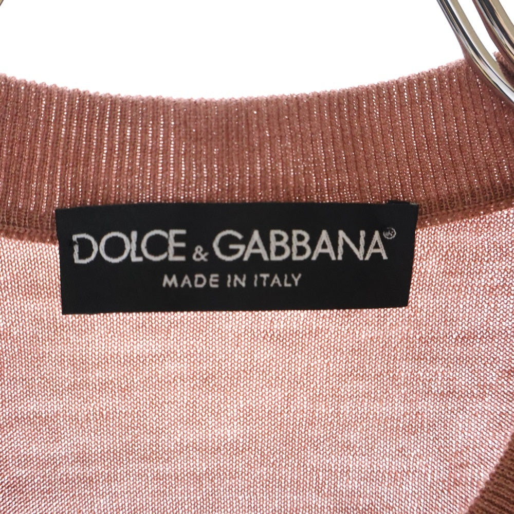 DOLCE & GABBANA(ドルチェアンドガッバーナ) ビジューボタン カシミヤ シルク クルーネック ニット カーディガン レディース ピンク FGL40K