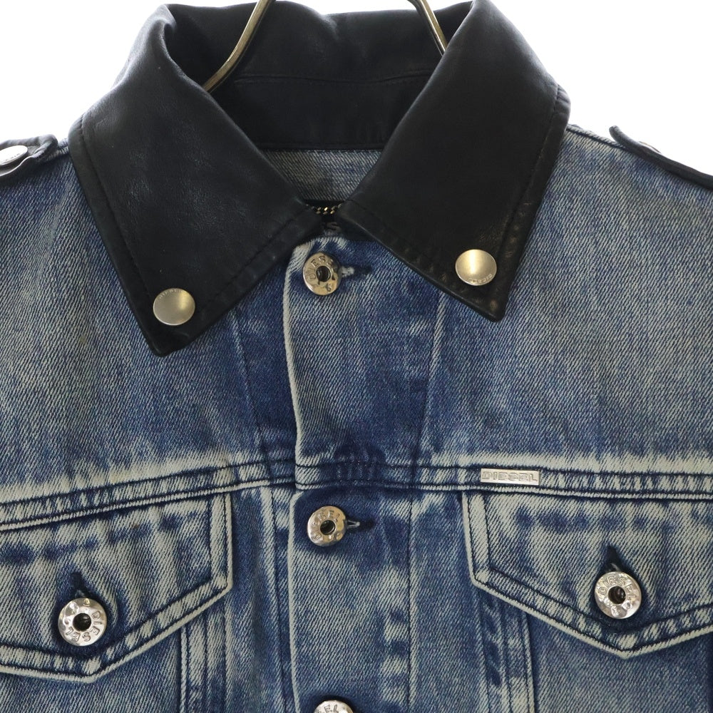 DIESEL(ディーゼル) DE-NYN-L カウレザー切替 デニム トラッカージャケット インディゴ/ブラック レディース 00798