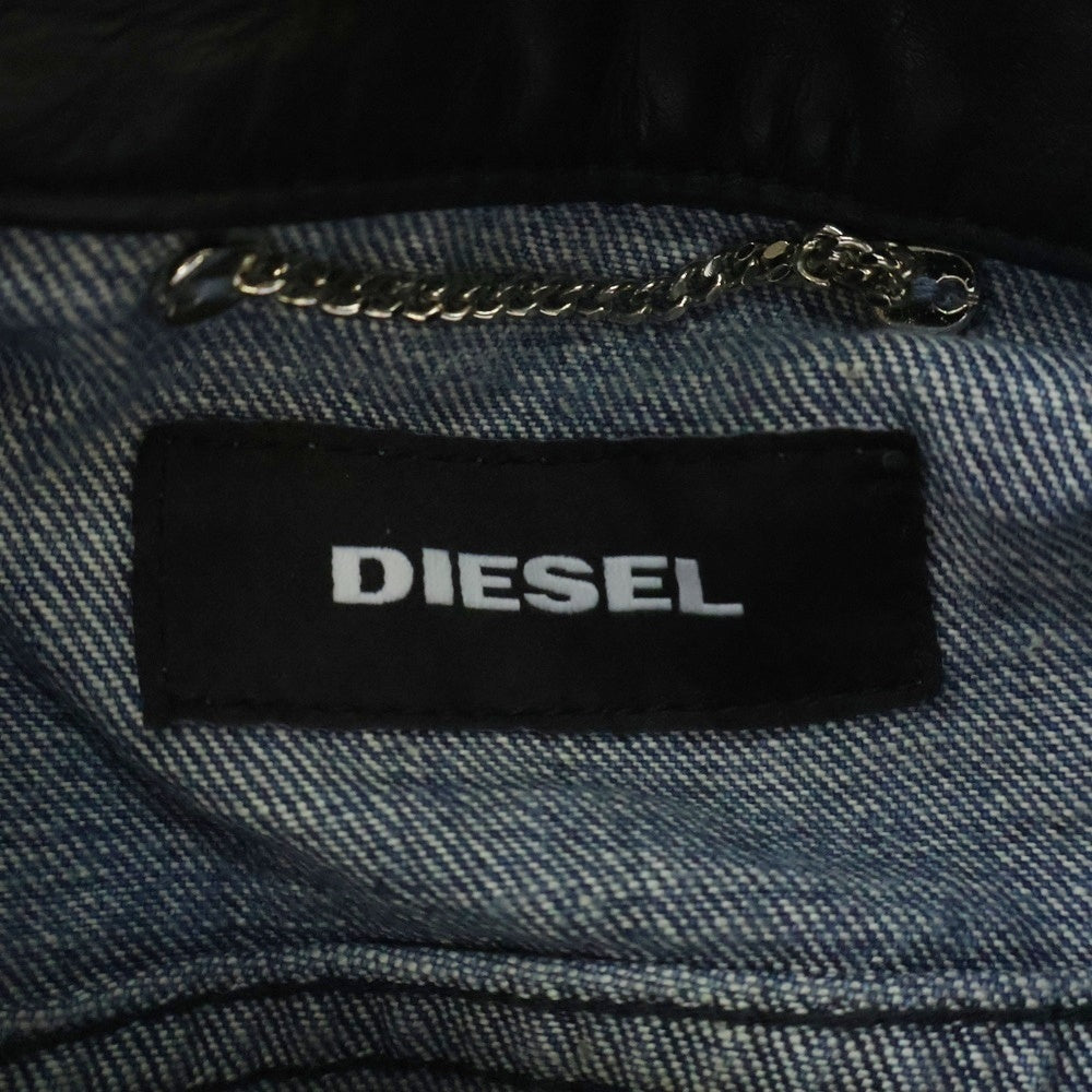 DIESEL(ディーゼル) DE-NYN-L カウレザー切替 デニム トラッカージャケット インディゴ/ブラック レディース 00798