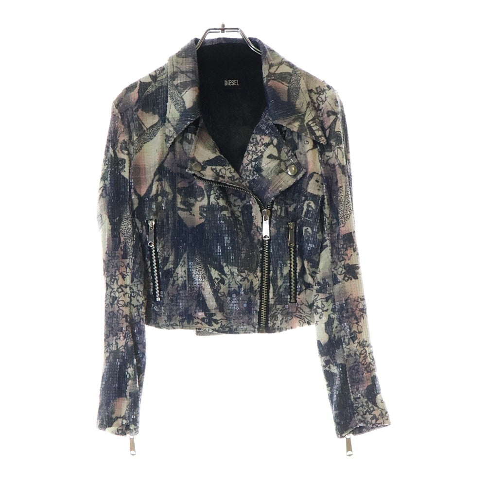DIESEL(ディーゼル) 総柄アートプリント スパンコール装飾 ダブルライダースジャケット マルチカラー レディース