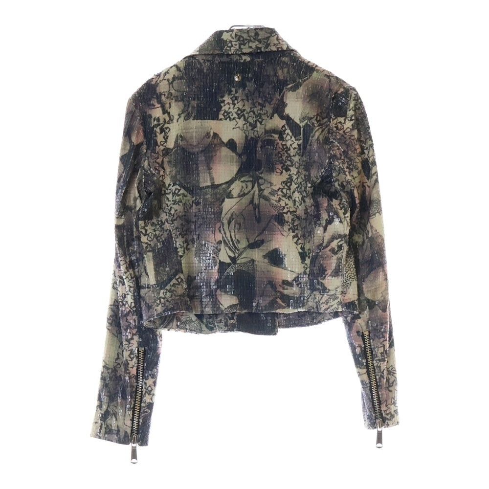 DIESEL(ディーゼル) 総柄アートプリント スパンコール装飾 ダブルライダースジャケット マルチカラー レディース