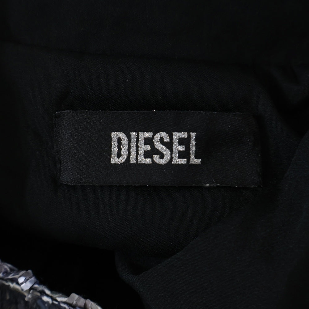 DIESEL(ディーゼル) 総柄アートプリント スパンコール装飾 ダブルライダースジャケット マルチカラー レディース