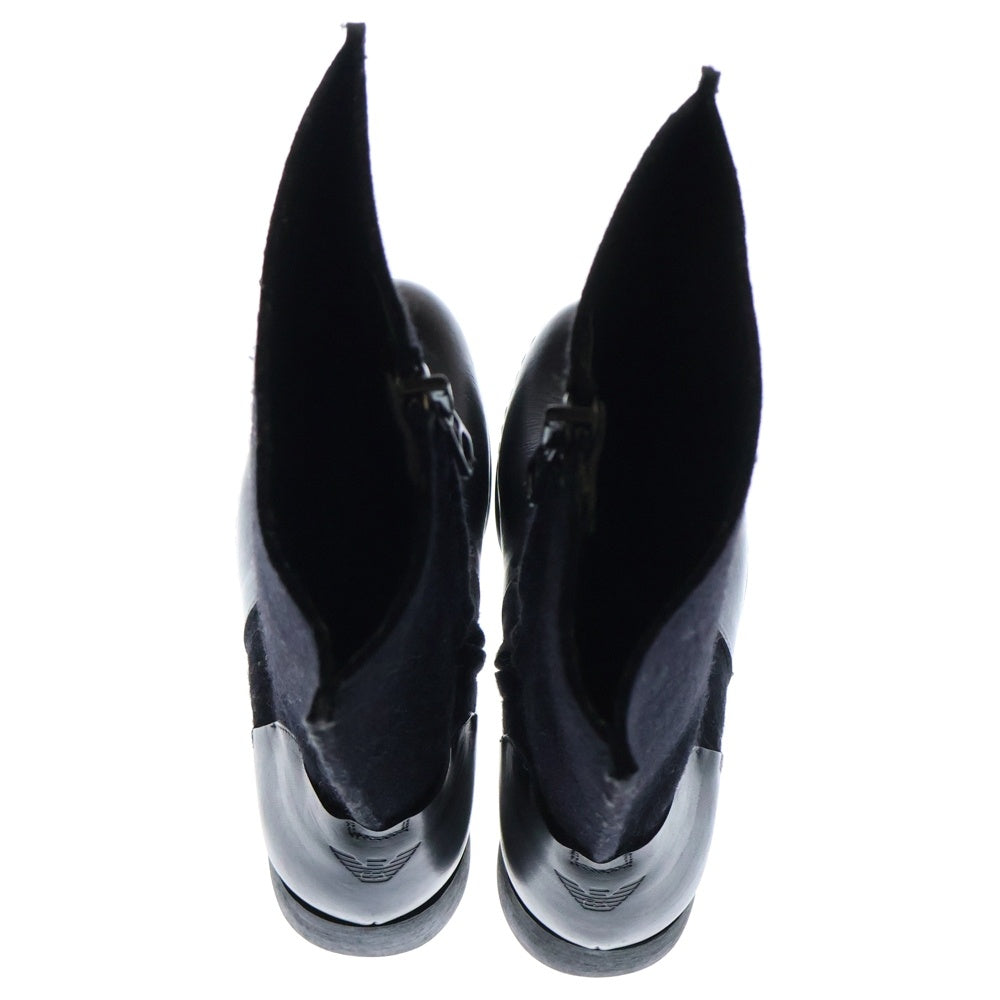 EMPORIO ARMANI(エンポリオアルマーニ) ウール切替 サイドジップ レザー ロングブーツ ブラック XEU878