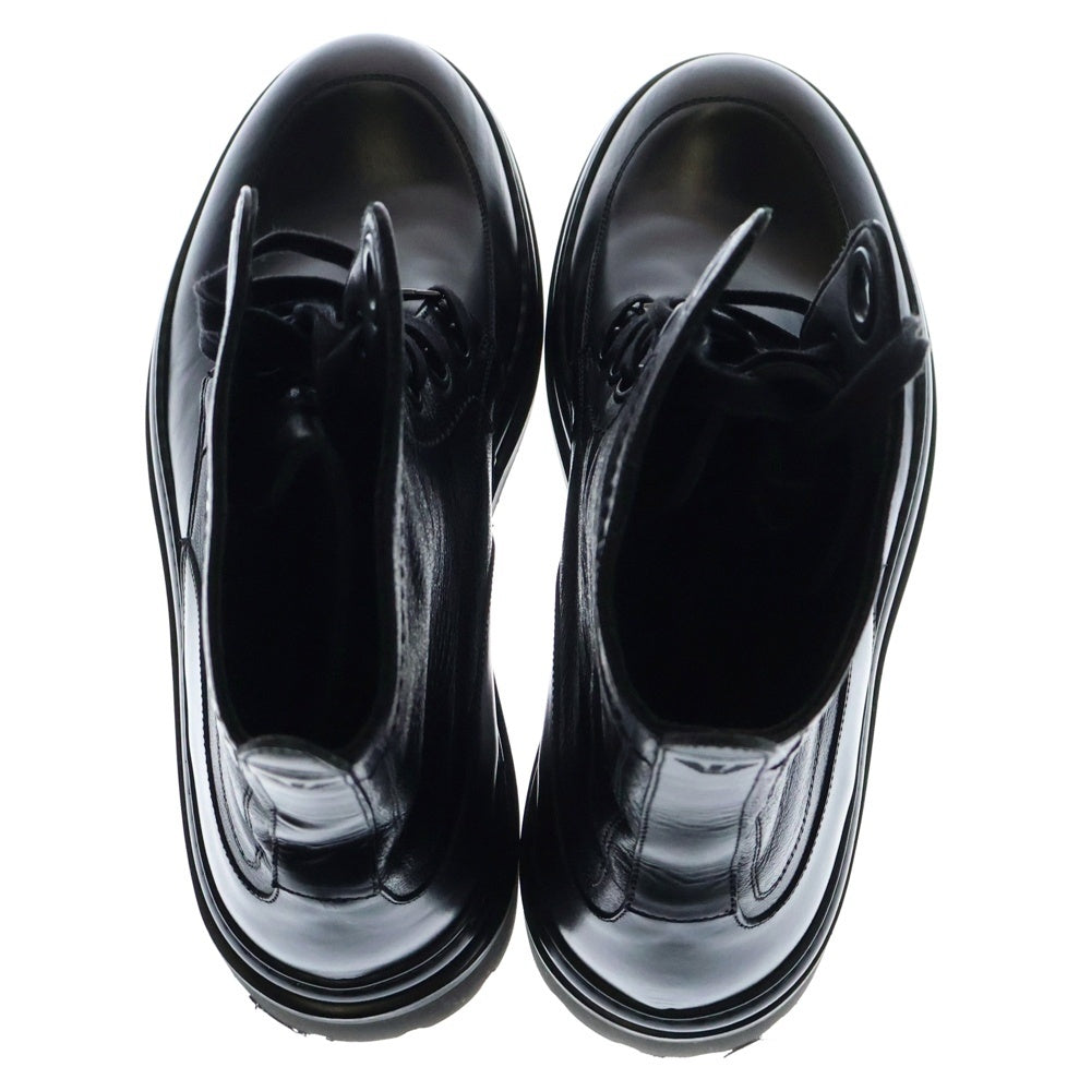 EMPORIO ARMANI(エンポリオアルマーニ) ロゴプレート付 レザー レースアップ ブーツ ブラック XEU759