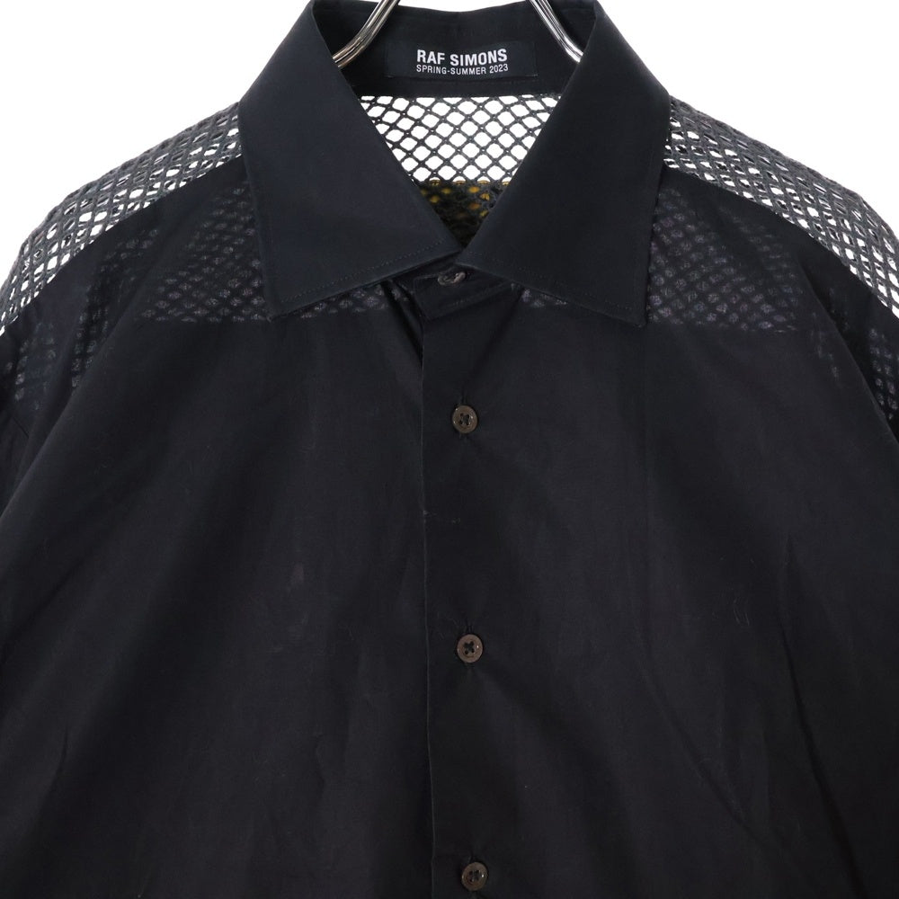 RAF SIMONS(ラフシモンズ) 23SS CLASSIC SHIRT WITH NET INSERT クラシック 長袖シャツ ウィズネットインサート ブラック 231-M256