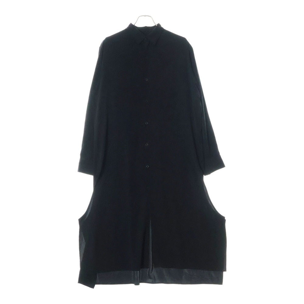 Y's(ワイズ) DE CHINE CURVE SLIT BLOUSE デシン カーブスリット 長袖シャツワンピース ブラウス レディース ブラック YX-B11-500