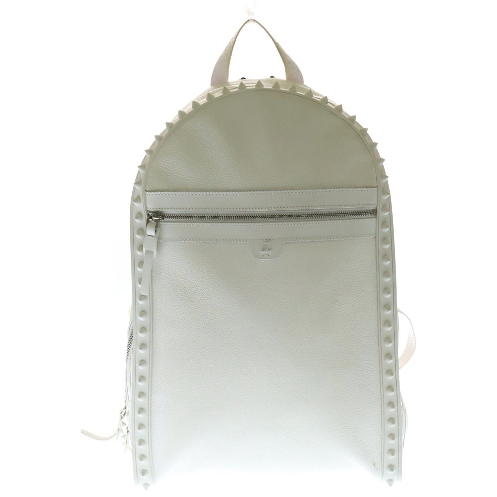 CHRISTIAN LOUBOUTIN(クリスチャンルブタン) スパイクスタッズ ロゴパッチ付き シルバー金具 レザーリュックサック バックパック ホワイト