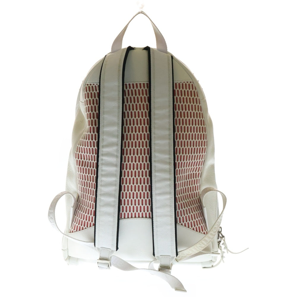 CHRISTIAN LOUBOUTIN(クリスチャンルブタン) スパイクスタッズ ロゴパッチ付き シルバー金具 レザーリュックサック バックパック ホワイト