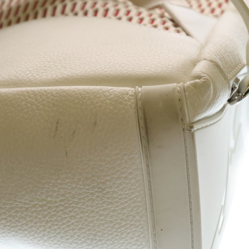CHRISTIAN LOUBOUTIN(クリスチャンルブタン) スパイクスタッズ ロゴパッチ付き シルバー金具 レザーリュックサック バックパック ホワイト