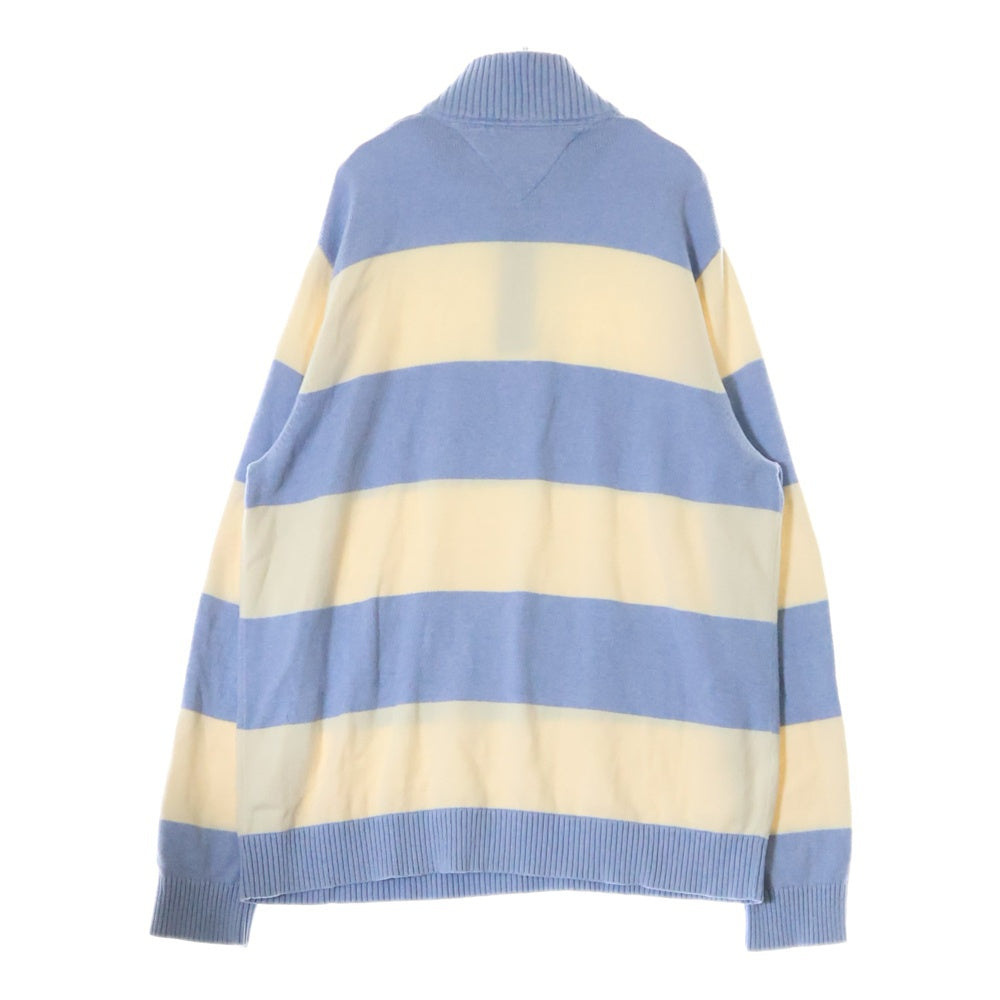 TOMMY HILFIGER(トミーヒルフィガー) ボーダー柄 ハイネック ハーフジップニットセーター ホワイト/ブルー