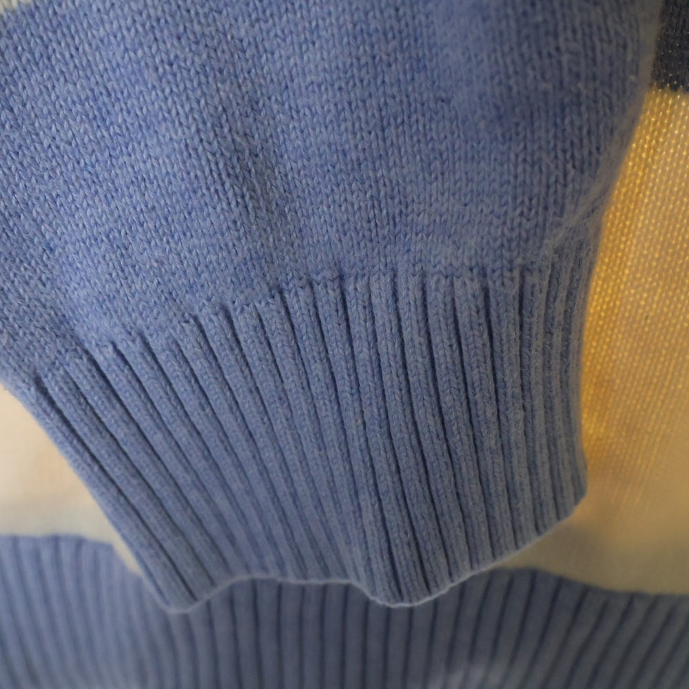 TOMMY HILFIGER(トミーヒルフィガー) ボーダー柄 ハイネック ハーフジップニットセーター ホワイト/ブルー