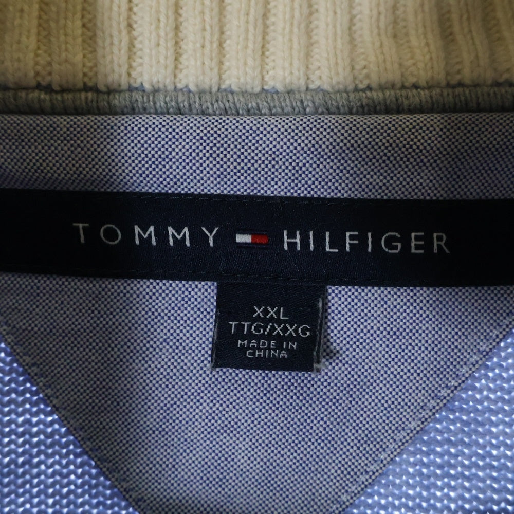 TOMMY HILFIGER(トミーヒルフィガー) ボーダー柄 ハイネック ハーフジップニットセーター ホワイト/ブルー