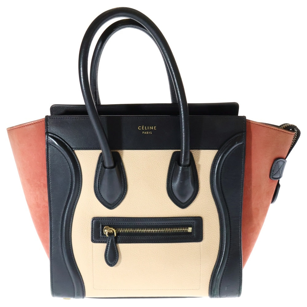 CELINE(セリーヌ) MICRO LUGGAGE ラゲージ マイクロ ショッパー スウェード 切替 レザー ハンドバッグ ベージュ/オレンジ レディース S-GA-4167