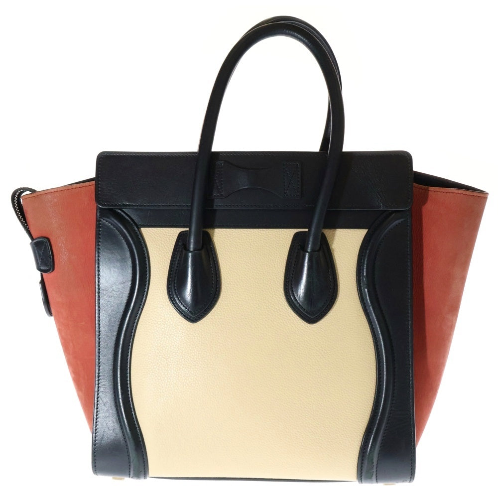 CELINE(セリーヌ) MICRO LUGGAGE ラゲージ マイクロ ショッパー スウェード 切替 レザー ハンドバッグ ベージュ/オレンジ レディース S-GA-4167
