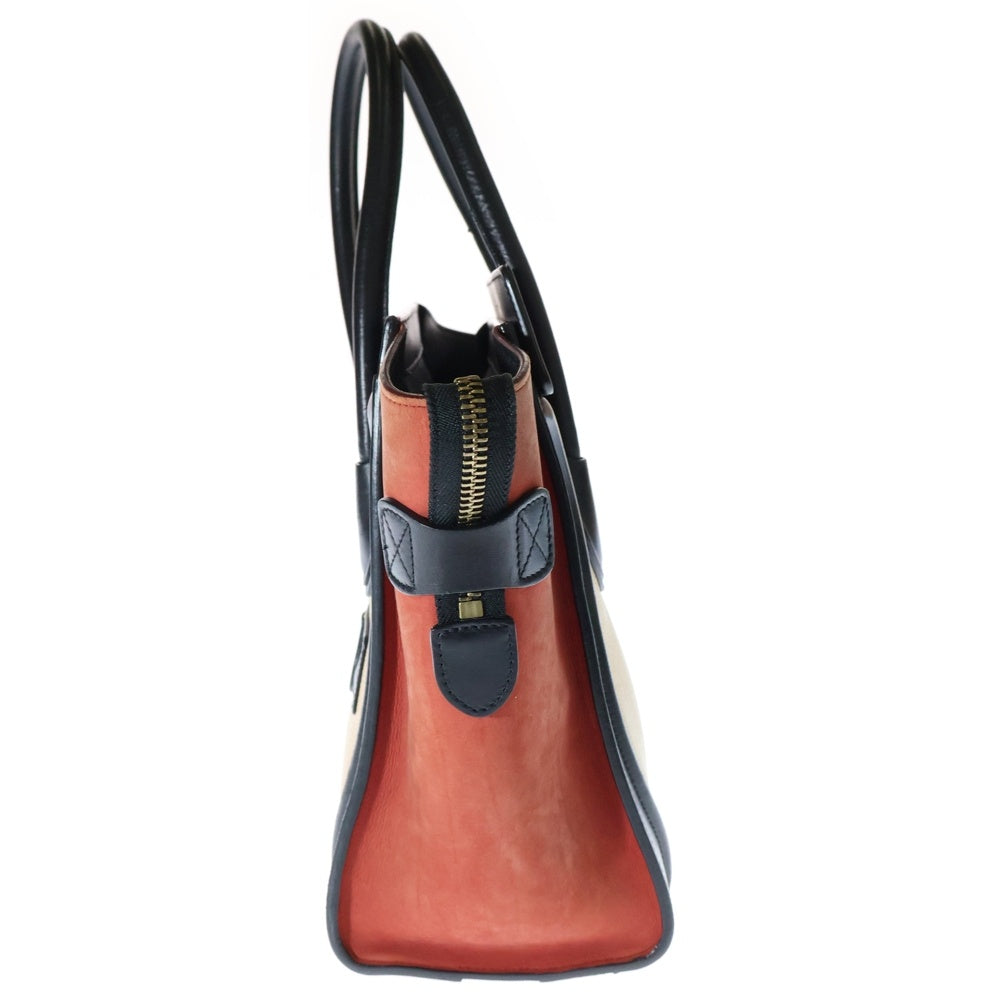 CELINE(セリーヌ) MICRO LUGGAGE ラゲージ マイクロ ショッパー スウェード 切替 レザー ハンドバッグ ベージュ/オレンジ レディース S-GA-4167