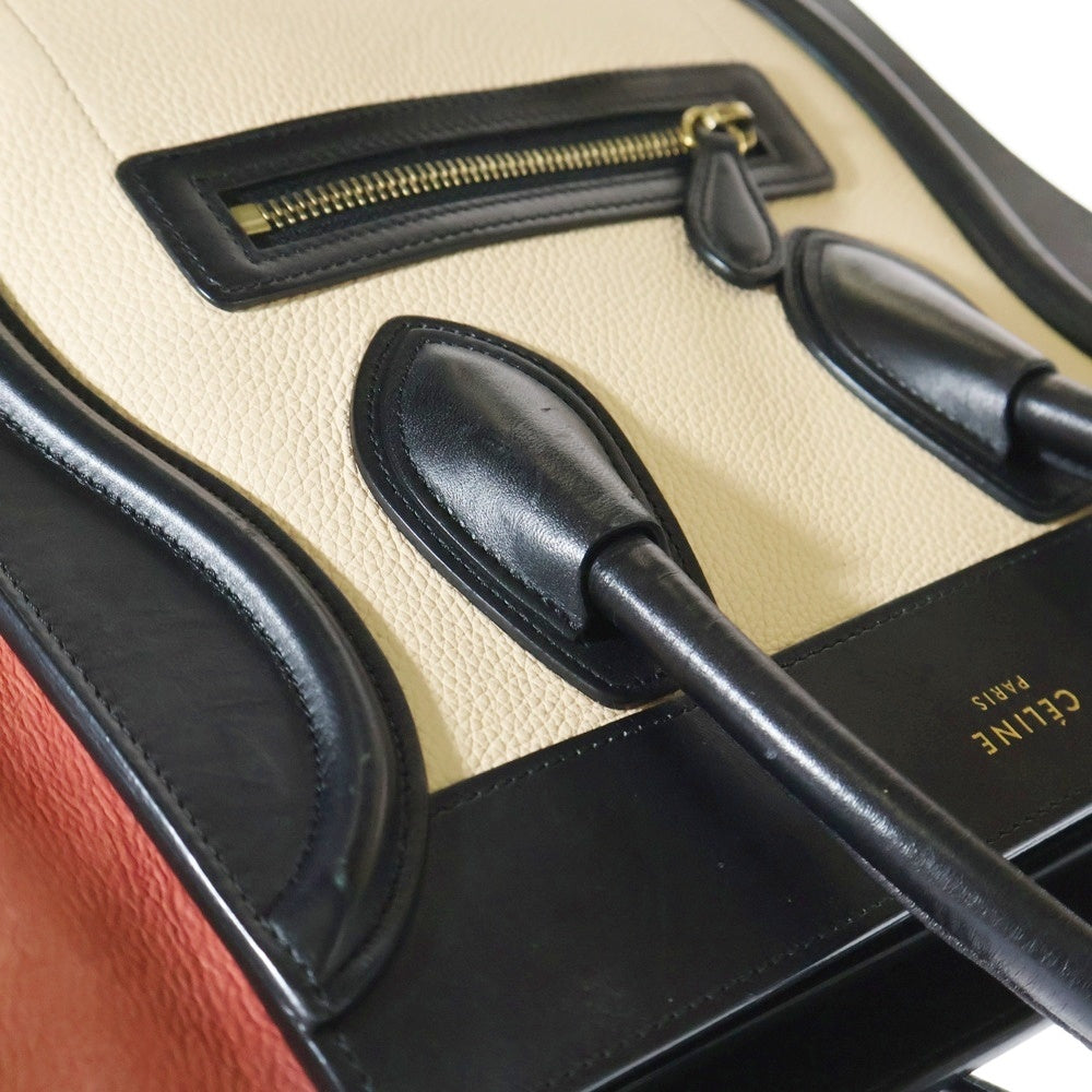 CELINE(セリーヌ) MICRO LUGGAGE ラゲージ マイクロ ショッパー スウェード 切替 レザー ハンドバッグ ベージュ/オレンジ レディース S-GA-4167