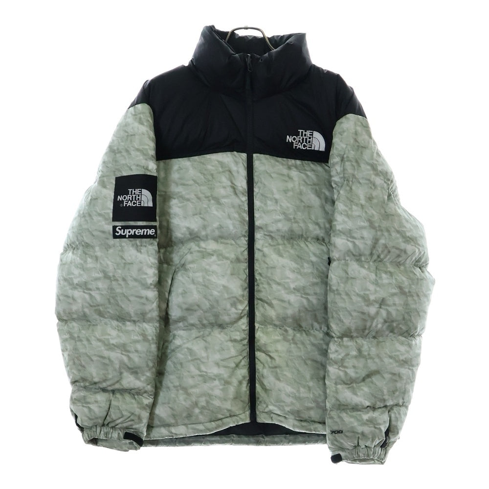 SUPREME(シュプリーム) 19AW ×THE NORTH FACE Paper Print Nuptse Jacket ND91806I ザ ノースフェイス ペーパープリント ヌプシ ナイロン ダウンジャケット ブラック/グレー