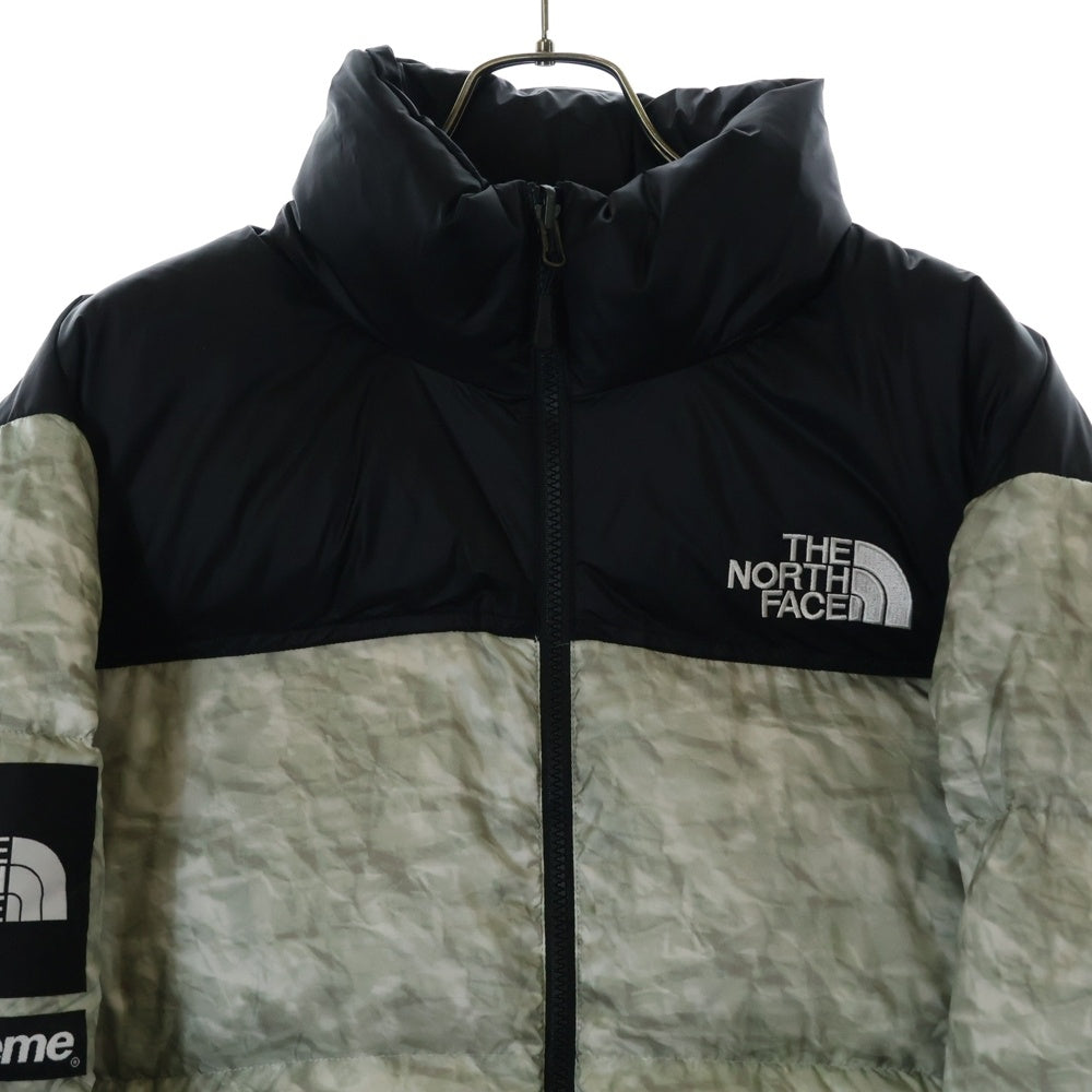 SUPREME(シュプリーム) 19AW ×THE NORTH FACE Paper Print Nuptse Jacket ND91806I ザ ノースフェイス ペーパープリント ヌプシ ナイロン ダウンジャケット ブラック/グレー